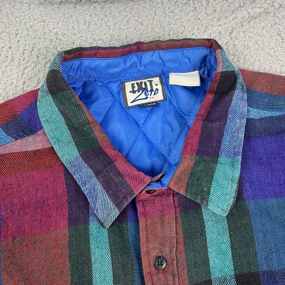 Vintage 90s Exit Zero Shacket Plaid Shirt Jacket Red Blue Green Button Up 3XL‎ - Picture 5 of 10
